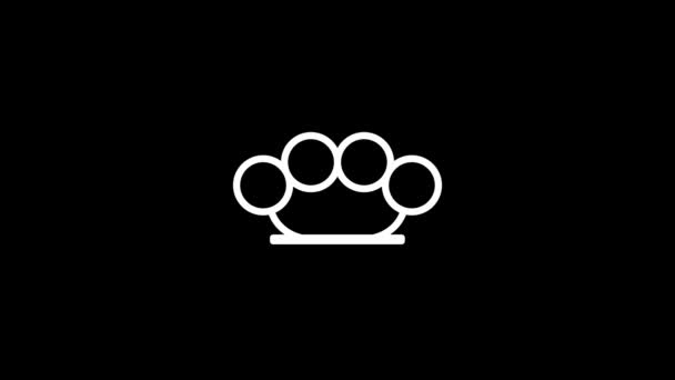Glitch metal brass knuckles icon on black background. — Stock Video