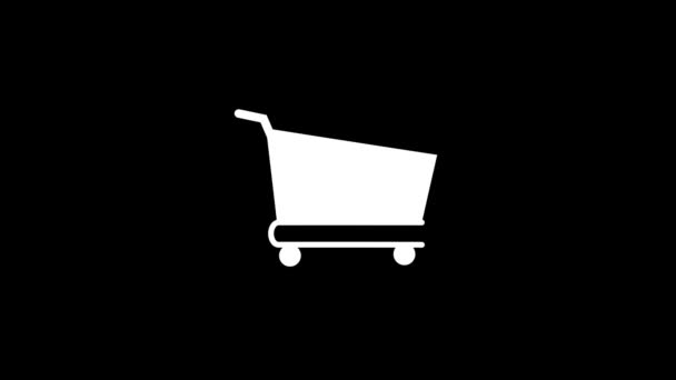 Weißes Bild des Einkaufswagens im Geschäft auf schwarzem Hintergrund. — Stockvideo