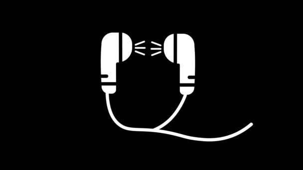 Biały obraz przewodowych słuchawek na czarnym tle. — Wideo stockowe