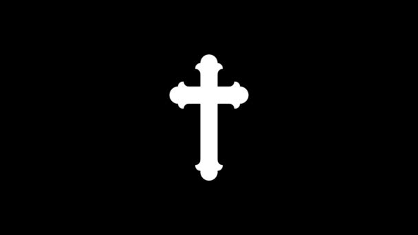 White picture of church cross on a black background. — Stock Video