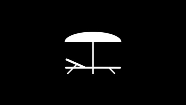 White picture of deck chair and umbrella for relaxation on a black background. — Stock Video