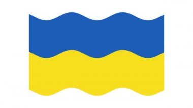 Beyaz arka planda açılan Ukrayna bayrağı.