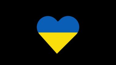 Siyah arka planda Ukrayna bayrağı renginde kalp görünüyor. Savaş sırasında Ukrayna ve Ukrayna nüfusuna destek.