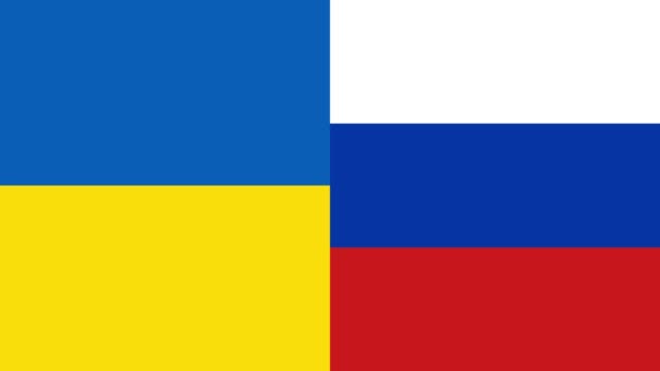 Ukrán és orosz zászló fekete alapon jelenik meg. konfrontáció Ukrajna és Oroszország között. — Stock videók