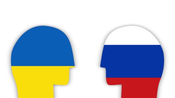 Man in the color of the Ukrainian flag and a man in the color of the Russian flag on a white background. reflection of Ukraine and Russia. war between countries. warriors of countries. — Stock Video