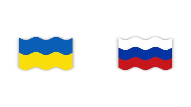 Die Flagge der Ukraine und Russlands entwickelt sich auf weißem Hintergrund. Konfrontation zwischen den Ländern. Blutiger Krieg in Europa. — Stockvideo