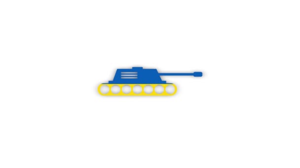 Military tank in the colors of the Ukrainian flag appears on a white background. the beginning of the war between Ukraine and Russia. — Stock Video