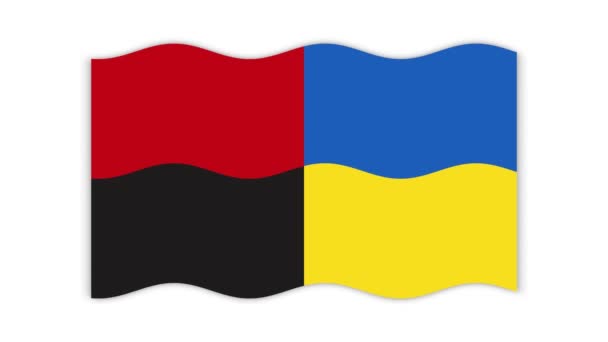 Ukrainian flag and Ukrainian military flag unfolding on a white background. war in the country. — Stock Video