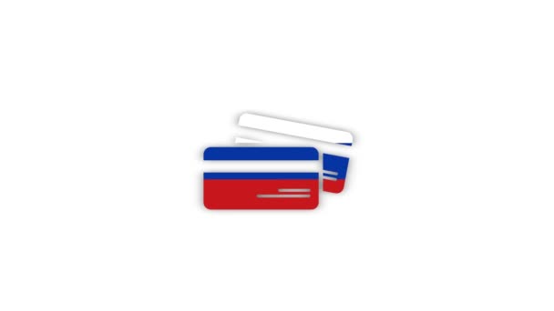 Cartes bancaires aux couleurs du drapeau de la Russie apparaît sur un fond blanc. — Video