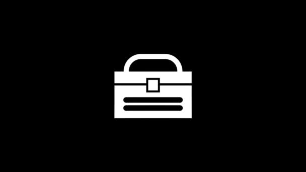 Weißes Bild des Koffers für Werkzeuge auf schwarzem Hintergrund. — Stockvideo