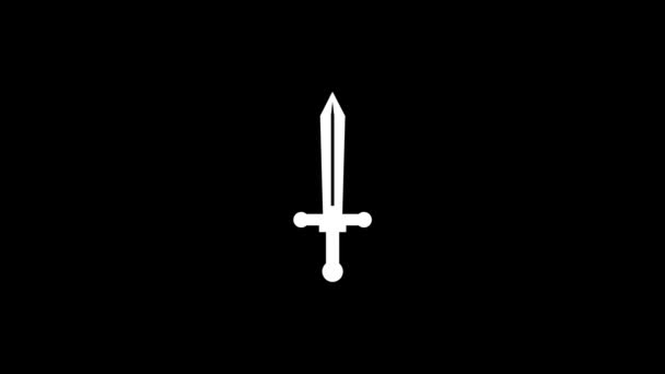 Gambar putih pedang pada latar belakang hitam. — Stok Video