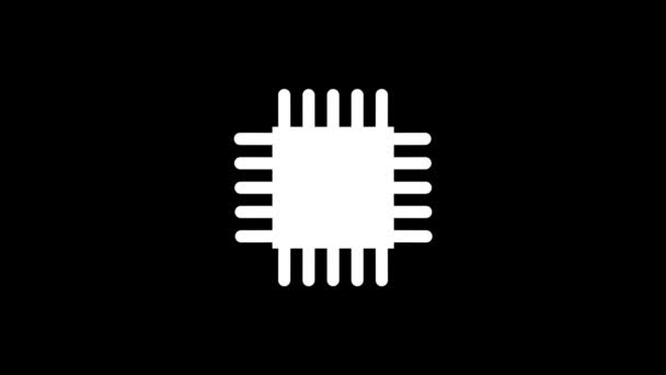 Witte afbeelding van de processor op een zwarte achtergrond. — Stockvideo