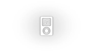 Beyaz arkaplanda izole edilmiş gölgesi olan beyaz müzik çalar simgesi.