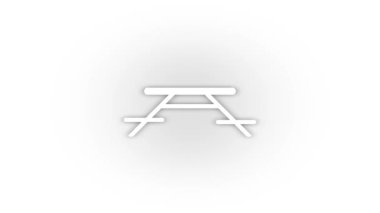 Beyaz arkaplanda gölgesi olan beyaz piknik masası simgesi.