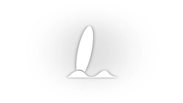 Biała ikona deski surfingowej z cieniem izolowanym na białym tle. — Wideo stockowe