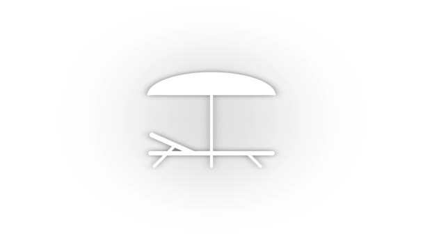 White sunbed and umbrella icon with shadow isolated on white background. — Stock Video