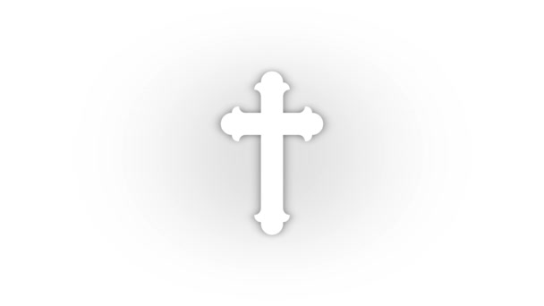 White religious cross icon with shadow isolated on white background. — Stock Video