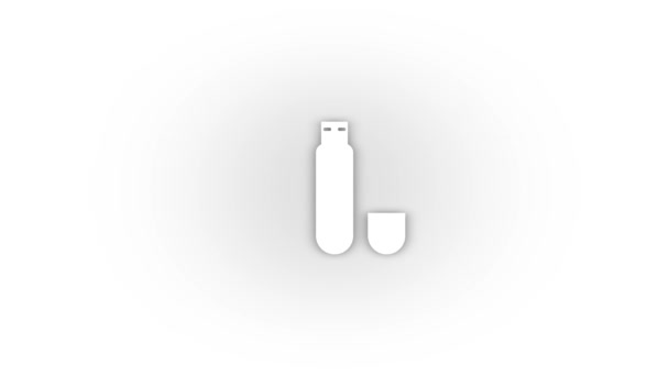 흰색 배경에 그림자가 따로 있는 흰색 플래시 드라이브 아이콘. — 비디오