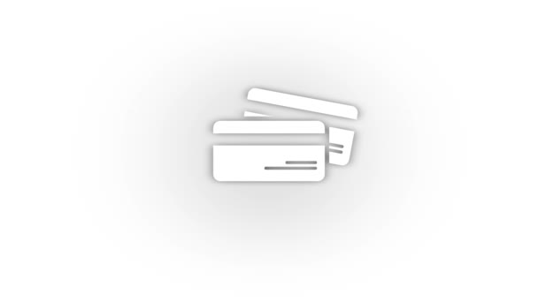 Icono de tarjeta bancaria blanca con sombra aislada sobre fondo blanco. — Vídeo de stock