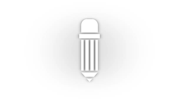 Icono de lápiz blanco con sombra aislada sobre fondo blanco. — Vídeos de Stock