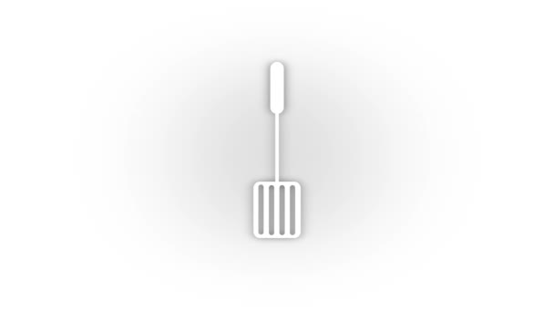 White kitchen spatula icon with shadow isolated on white background. — Stock Video