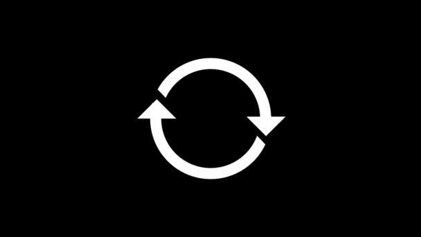 Weißes Bild eines runden Pfeils auf schwarzem Hintergrund. — Stockvideo