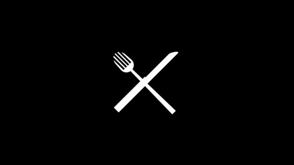 Weißes Bild von Gabel und Messer auf schwarzem Hintergrund. — Stockvideo