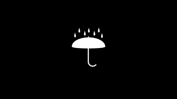 Biały obraz deszczu nad parasolem na czarnym tle. — Wideo stockowe