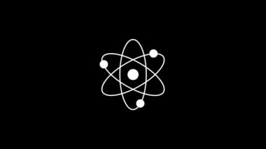 Siyah bir arkaplanda beyaz atom resmi.