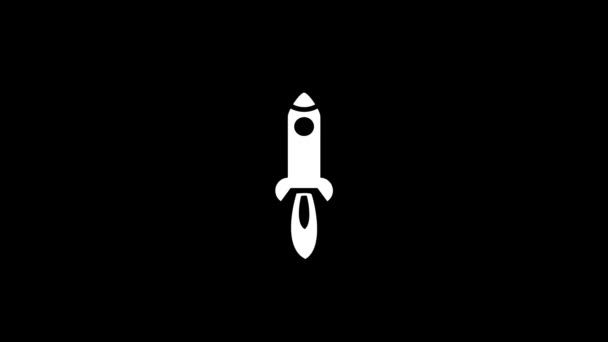Witte afbeelding van een raket op een zwarte achtergrond. — Stockvideo