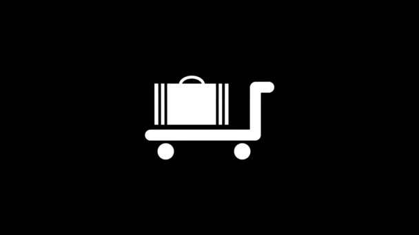 Witte afbeelding van een bagagekar op een zwarte achtergrond. — Stockvideo