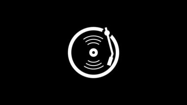 White picture of old record player on a black background.