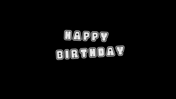 Weißes Bild von Happy Birthday auf schwarzem Hintergrund. — Stockvideo