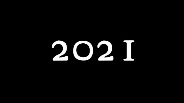 Bílý obrázek 2021 na černém pozadí. — Stock video