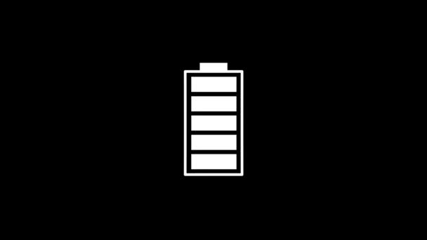 Weißes Bild der Batterie auf schwarzem Hintergrund. — Stockvideo
