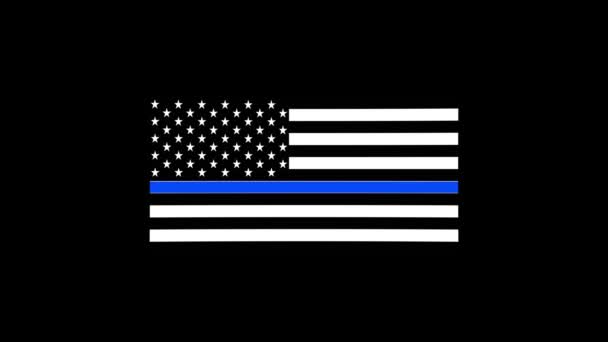 Barevný obrázek policejního důstojníka vlajka Ameriky na černém pozadí. — Stock video