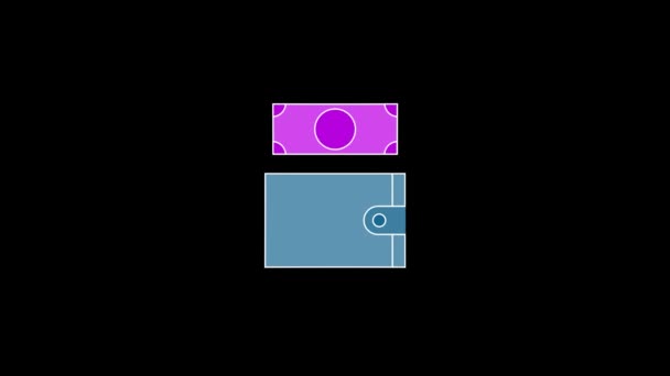 Εικόνα χρώματος πορτοφολιού και δολαρίου σε μαύρο φόντο. — Αρχείο Βίντεο