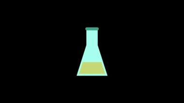 Color picture of flask with liquid on a black background.