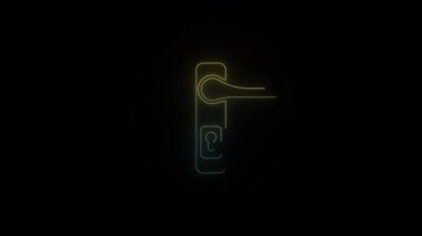 Siyah arkaplanda parlayan neon kapı kolu simgesi.