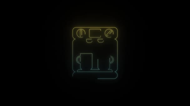 Świecący neon ekspres do kawy ikona na czarnym tle. — Wideo stockowe