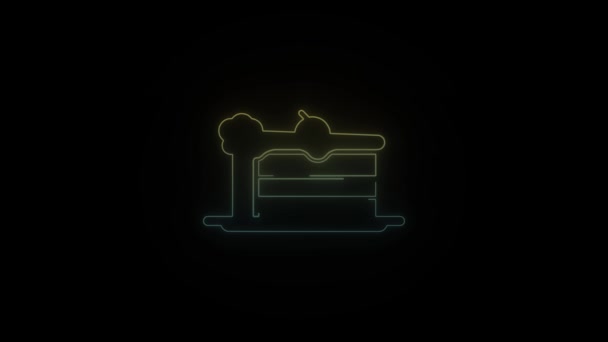 Glowing neon pie icon on black background. — Stock Video