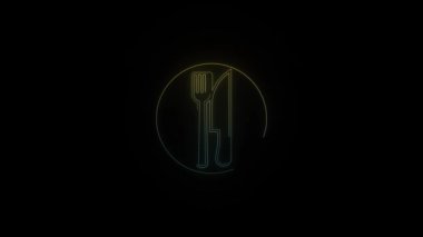 Siyah arkaplanda parlayan neon çatal bıçak takımı simgesi.