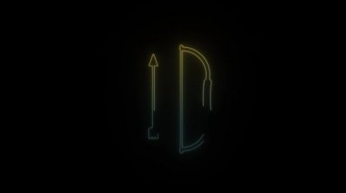 Siyah arkaplanda parlayan neon yay ve ok simgesi.