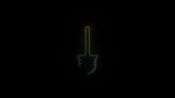 Glowing neon toilet brush icon on black background. — Stock Video