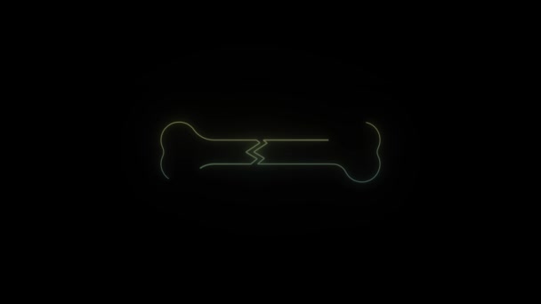 Glowing neon cracked in the bone icon on black background. — Stock Video