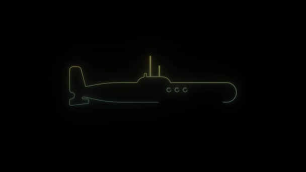 Иконка светящейся неоновой подводной лодки на черном фоне. — стоковое видео