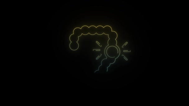 Glowing neon intestinal pain icon on black background. — Stok Video