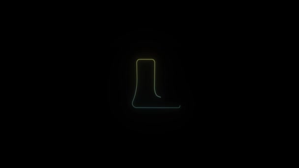 Gloeiende neon voet pictogram op zwarte achtergrond. — Stockvideo