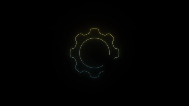 Icona dell'ingranaggio al neon luminoso su sfondo nero. — Video Stock
