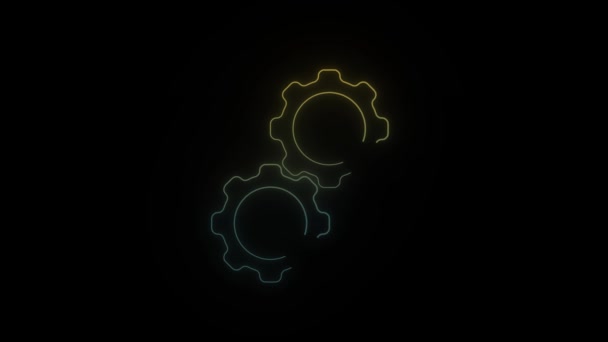Иконка светящихся неоновых передач на черном фоне. — стоковое видео